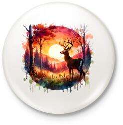 printfashion Szarvas - erdei naplemente - ajándék vadászoknak - Kitűző, hűtőmágnes - Fehér (15385164)