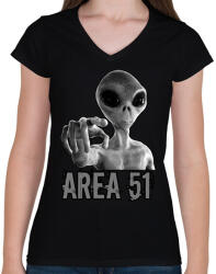 printfashion AREA 51 - Női V-nyakú póló - Fekete (7135858)