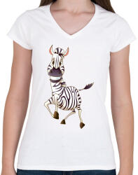 printfashion Zebrás póló - Női V-nyakú póló - Fehér (1014399)