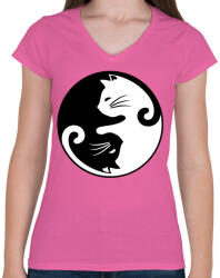 printfashion yin yang cicák - Női V-nyakú póló - Rózsaszín (211126)