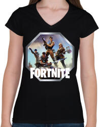 printfashion Fortnite - Ikon Logó - Női V-nyakú póló - Fekete (1152083)