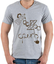 printfashion CoffeeQueenBrown - Férfi V-nyakú póló - Sport szürke (5581724)