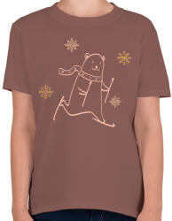 printfashion Karácsonyi síelő maci - Gyerek póló - Mogyoróbarna (5685026)