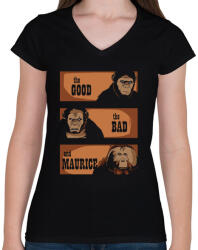 printfashion A jó, a rossz és Maurice - Női V-nyakú póló - Fekete (294888)