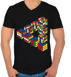 printfashion Rubik-kocka - Férfi V-nyakú póló - Fekete (15632610)