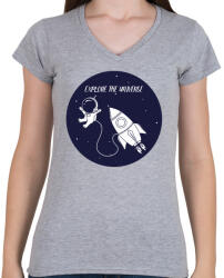printfashion Explore the universe! - Női V-nyakú póló - Sport szürke (4217645)