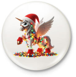 printfashion Karácsonyi Unikornis / Pegazus / póni - Kitűző, hűtőmágnes - Fehér (15238984)