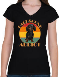 printfashion Dachshund addict - Női V-nyakú póló - Fekete (7342993)