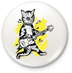 printfashion Cica gitárral - Kitűző, hűtőmágnes - Fehér (13323885)