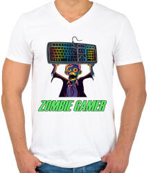 printfashion Zombie Gamer (PC) - Férfi V-nyakú póló - Fehér (16696494)