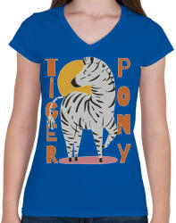 printfashion Tigris póni - zebra - Női V-nyakú póló - Királykék (5626052)