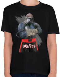 printfashion Gorilla thai box - Gyerek póló - Fekete (114733)