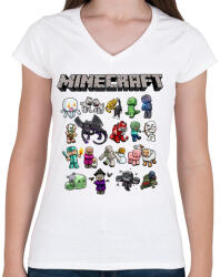printfashion Minecraft - Női V-nyakú póló - Fehér (493306)