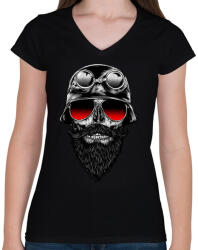 printfashion Szakállas motoros - Női V-nyakú póló - Fekete (30883)