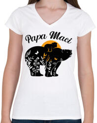 printfashion Papa maci - Női V-nyakú póló - Fehér (6605939)