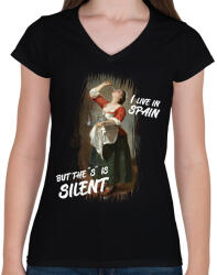 printfashion I live in Spain. . . but - Női V-nyakú póló - Fekete (7086677)