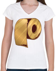 printfashion Arany wc papír - Női V-nyakú póló - Fehér (4173485)