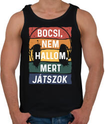 printfashion Bocsi, nem hallom, mert játszok - Férfi atléta - Fekete (6017865)