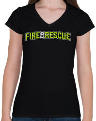 printfashion Fire and Rescue - Női V-nyakú póló - Fekete (458198)