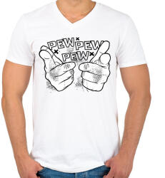 printfashion Pew pew pew - Férfi V-nyakú póló - Fehér (12660409)