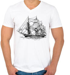 printfashion Hajó - Férfi V-nyakú póló - Fehér (1762872)