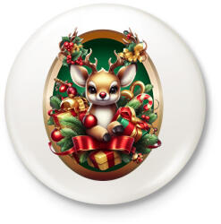 printfashion Rudolf, a piros orrú rénszarvas - Kitűző, hűtőmágnes - Fehér (14945687)