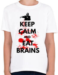printfashion KEEP CALM AND EAT BRAINS - Gyerek póló - Fehér (1865871)