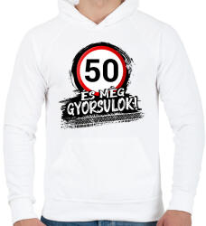 printfashion 50 és még gyorsulok - Férfi kapucnis pulóver - Fehér (12849890)