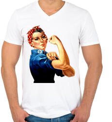 printfashion We can do it - Férfi V-nyakú póló - Fehér (1621150)