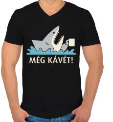 printfashion Fáradt cápa - Még kávét - Férfi V-nyakú póló - Fekete (7543823)