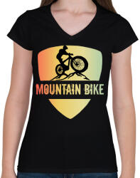 printfashion MOUNTAIN BIKE - Női V-nyakú póló - Fekete (5014101)