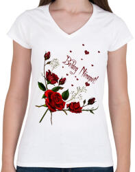 printfashion boldog nőnapot - Női V-nyakú póló - Fehér (2255103)