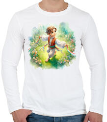printfashion Kisfiú népviseletben a tavaszi virágos réten - Férfi hosszú ujjú póló - Fehér (15987621)