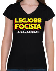 printfashion LEGJOBB FOCISTA A GALAXISBAN - Női V-nyakú póló - Fekete (11564563)