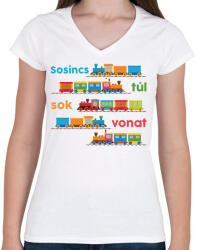 printfashion Sosincs túl sok vonat - Női V-nyakú póló - Fehér (7683712)