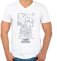 printfashion I LOVE RUSSIA - Férfi V-nyakú póló - Fehér (10649655)