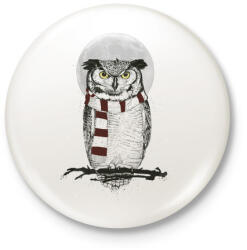 printfashion Winter owl - Kitűző, hűtőmágnes - Fehér (3076088)