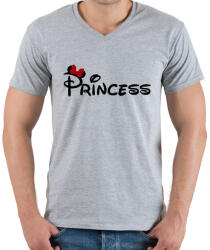 printfashion Princess fekete felirat - Férfi V-nyakú póló - Sport szürke (4325733)