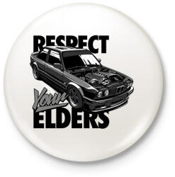 printfashion BMW E30 RESPECT YOUR ELDERS - Kitűző, hűtőmágnes - Fehér (15301669)