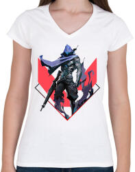 printfashion Valorant Omen - Női V-nyakú póló - Fehér (2591775)