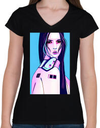 printfashion Android-ember-lány-absztrakt_1 - Női V-nyakú póló - Fekete (14073014)