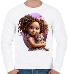 printfashion Kislány cicával - Férfi pulóver - Fehér (14694021)