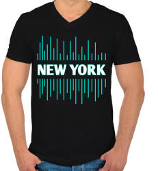 printfashion New York - Férfi V-nyakú póló - Fekete (4387687)