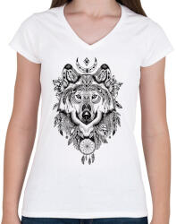 printfashion Farkas - Női V-nyakú póló - Fehér (1655098)