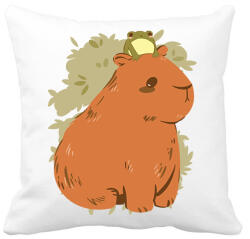 printfashion Capybara és béka - Párnahuzat, Díszpárnahuzat - Fehér (13955518)