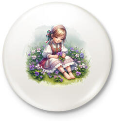 printfashion Kislány népviseletben - Kitűző, hűtőmágnes - Fehér (15818450)