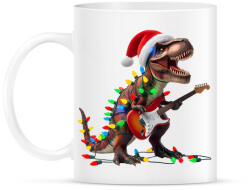 printfashion Karácsonyi rocker tirex gitárral - karácsonyi dinoszaurusz - Bögre - Fehér (15228922)