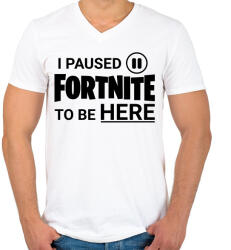 printfashion Fortnite - Férfi V-nyakú póló - Fehér (15041928)