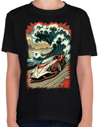 printfashion Hot Rod versenyautó hullámokkal - Gyerek póló - Fekete (13206952)