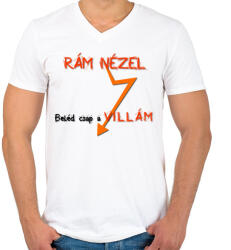 printfashion VILLÁM - Férfi V-nyakú póló - Fehér (16207576)